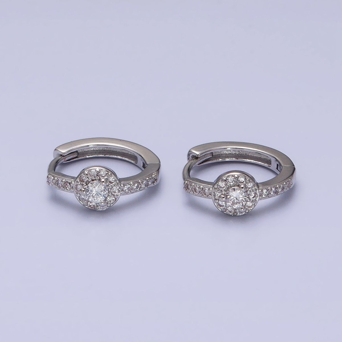 16K Gold Filled Clear, Purple Round CZ Micro Paved 13mm Huggie Earrings in Gold &amp; Silver | AD854 - AD857