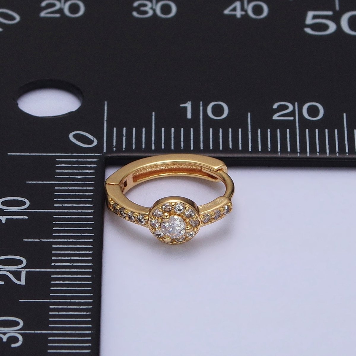 16K Gold Filled Clear, Purple Round CZ Micro Paved 13mm Huggie Earrings in Gold &amp; Silver | AD854 - AD857
