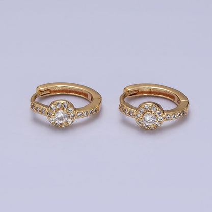 16K Gold Filled Clear, Purple Round CZ Micro Paved 13mm Huggie Earrings in Gold &amp; Silver | AD854 - AD857