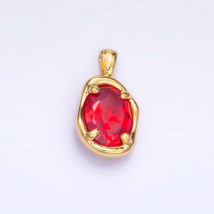 16K Gold Filled Clear, Red, Blue CZ Molten Bezel Pendant | H054 AA1312
