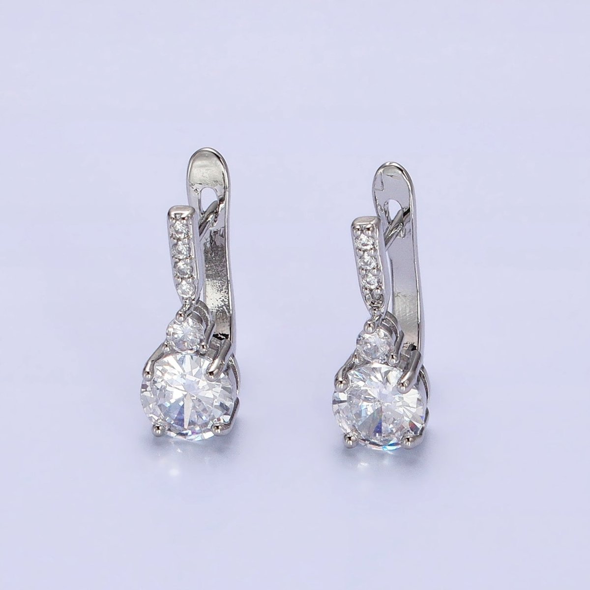 16K Gold Filled Clear Round CZ Micro Paved English Lock Earrings in Silver &amp; Gold | AB653