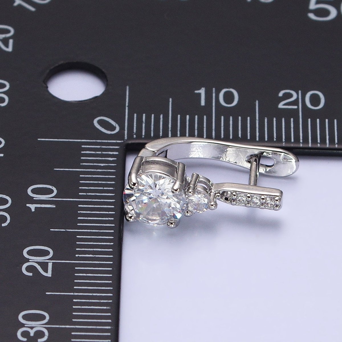 16K Gold Filled Clear Round CZ Micro Paved English Lock Earrings in Silver &amp; Gold | AB653