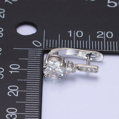 16K Gold Filled Clear Round CZ Micro Paved English Lock Earrings in Silver &amp; Gold | AB653