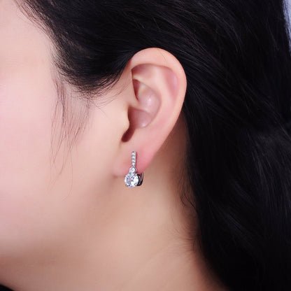 16K Gold Filled Clear Round CZ Micro Paved English Lock Earrings in Silver &amp; Gold | AB653