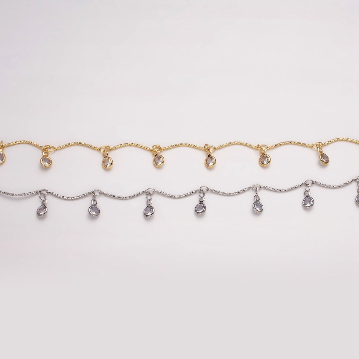 16K Gold Filled Clear Round Drop Textured Designed Unfinished Chain in Gold &amp; Silver | ROLL-1363 ROLL-1364 Clearance Pricing