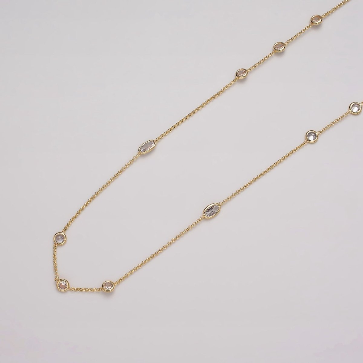 16K Gold Filled Clear Round Oval CZ Rolo Unfinished Chain in Gold &amp; Silver | ROLL-1365 ROLL-1366