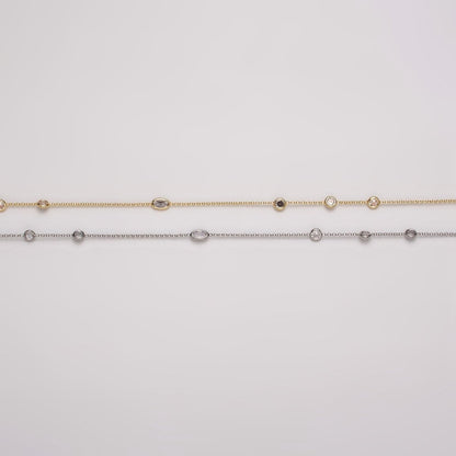 16K Gold Filled Clear Round Oval CZ Rolo Unfinished Chain in Gold &amp; Silver | ROLL-1365 ROLL-1366
