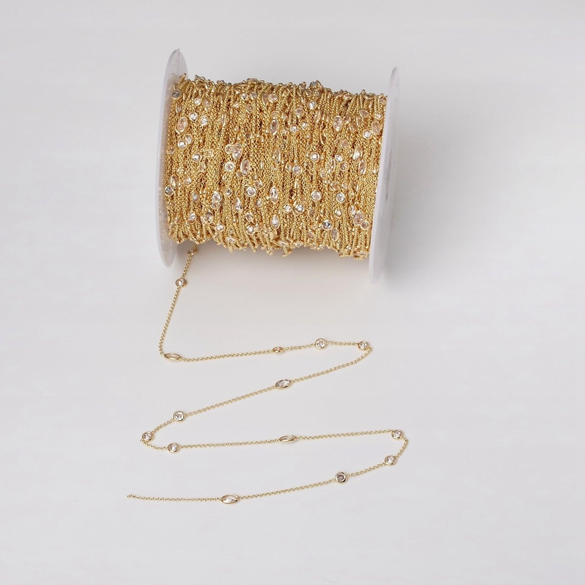 16K Gold Filled Clear Round Oval CZ Rolo Unfinished Chain in Gold &amp; Silver | ROLL-1365 ROLL-1366