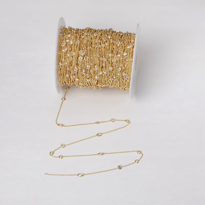 16K Gold Filled Clear Round Oval CZ Rolo Unfinished Chain in Gold &amp; Silver | ROLL-1365 ROLL-1366