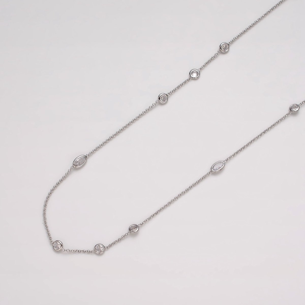 16K Gold Filled Clear Round Oval CZ Rolo Unfinished Chain in Gold &amp; Silver | ROLL-1365 ROLL-1366