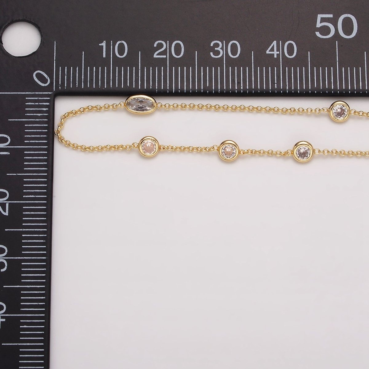 16K Gold Filled Clear Round Oval CZ Rolo Unfinished Chain in Gold &amp; Silver | ROLL-1365 ROLL-1366