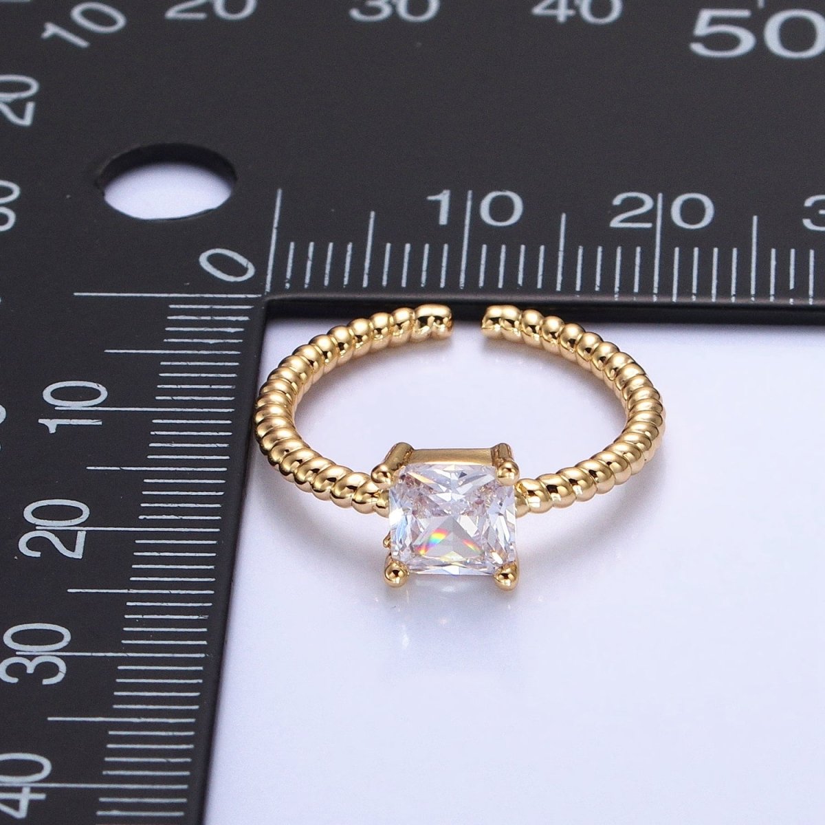 16K Gold Filled Clear Square CZ Croissant Twist Adjustable Ring in Gold &amp; Silver | O1968 O1969