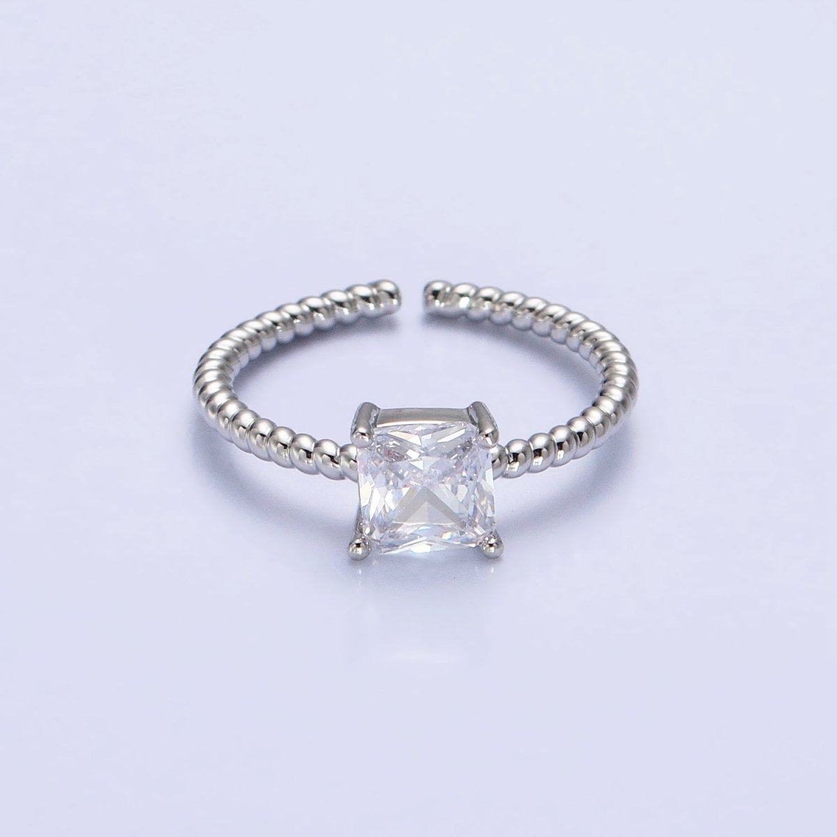 16K Gold Filled Clear Square CZ Croissant Twist Adjustable Ring in Gold &amp; Silver | O1968 O1969