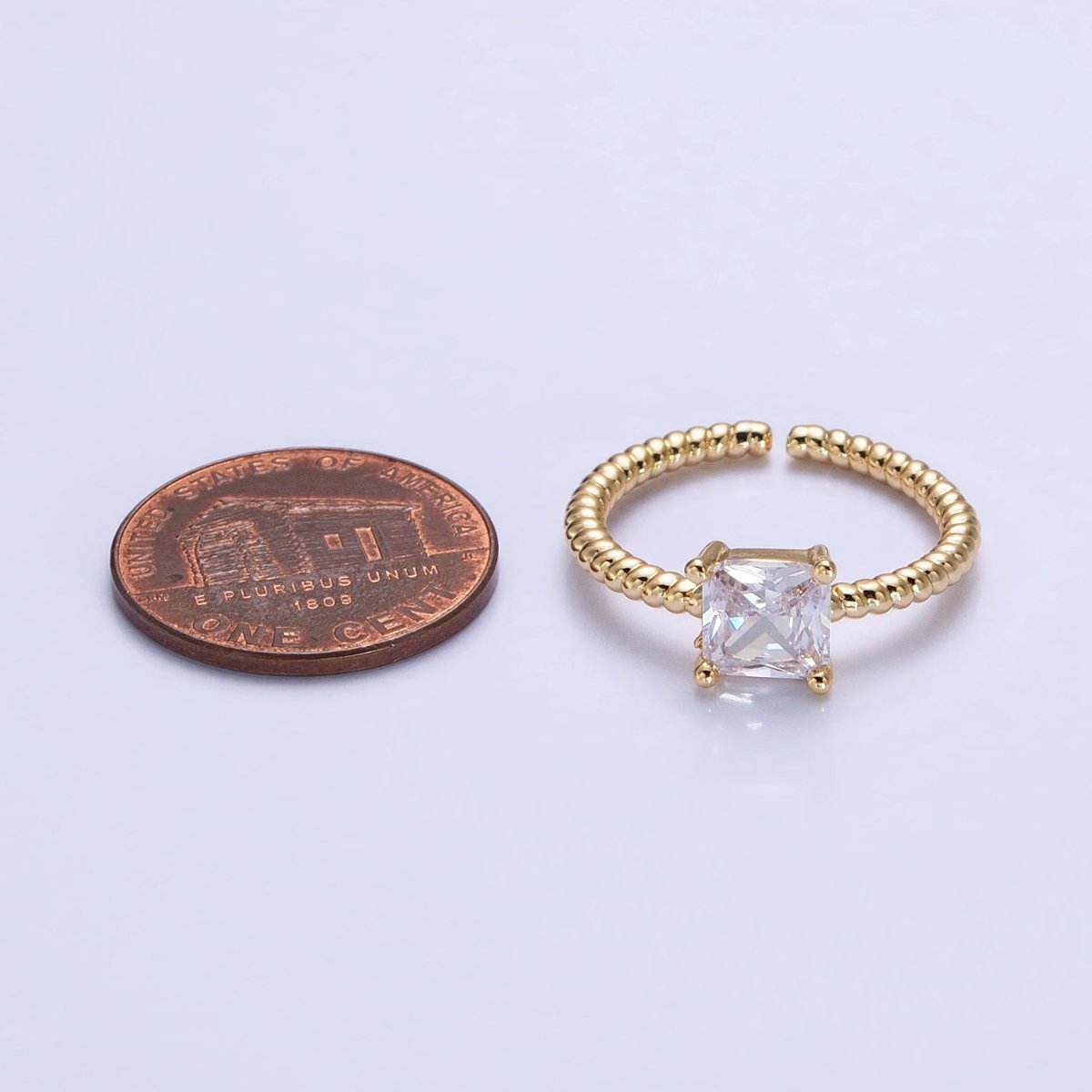 16K Gold Filled Clear Square CZ Croissant Twist Adjustable Ring in Gold &amp; Silver | O1968 O1969