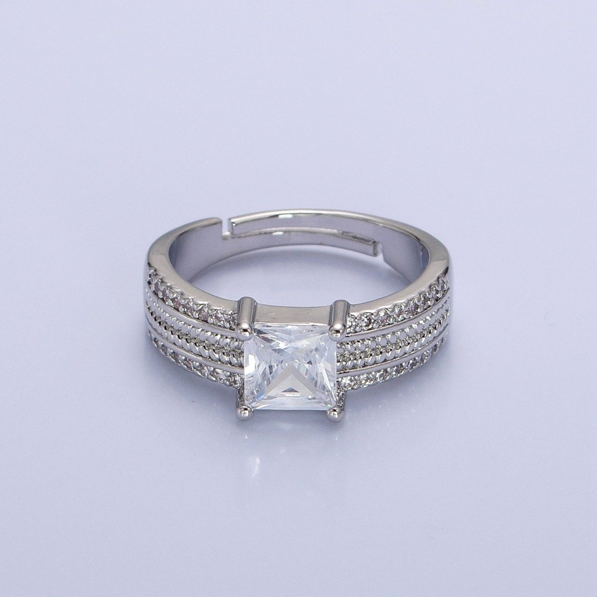 16K Gold Filled Clear Square CZ Curb Textured Band Ring in Gold &amp; Silver  O-1918 O-1919