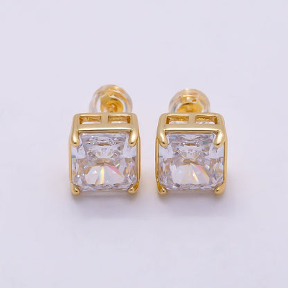 16K Gold Filled Clear Square CZ Stud Earrings in Gold &amp; Silver | Earrings-00407 Earrings-00408