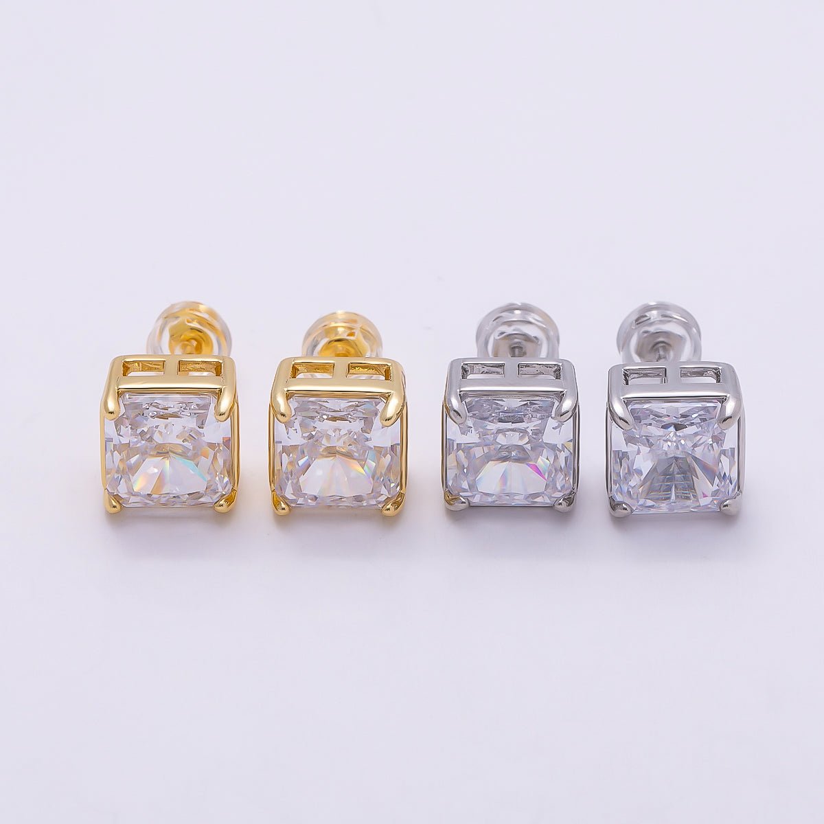 16K Gold Filled Clear Square CZ Stud Earrings in Gold &amp; Silver | Earrings-00407 Earrings-00408