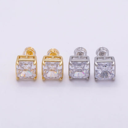 16K Gold Filled Clear Square CZ Stud Earrings in Gold &amp; Silver | Earrings-00407 Earrings-00408