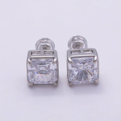 16K Gold Filled Clear Square CZ Stud Earrings in Gold &amp; Silver | Earrings-00407 Earrings-00408