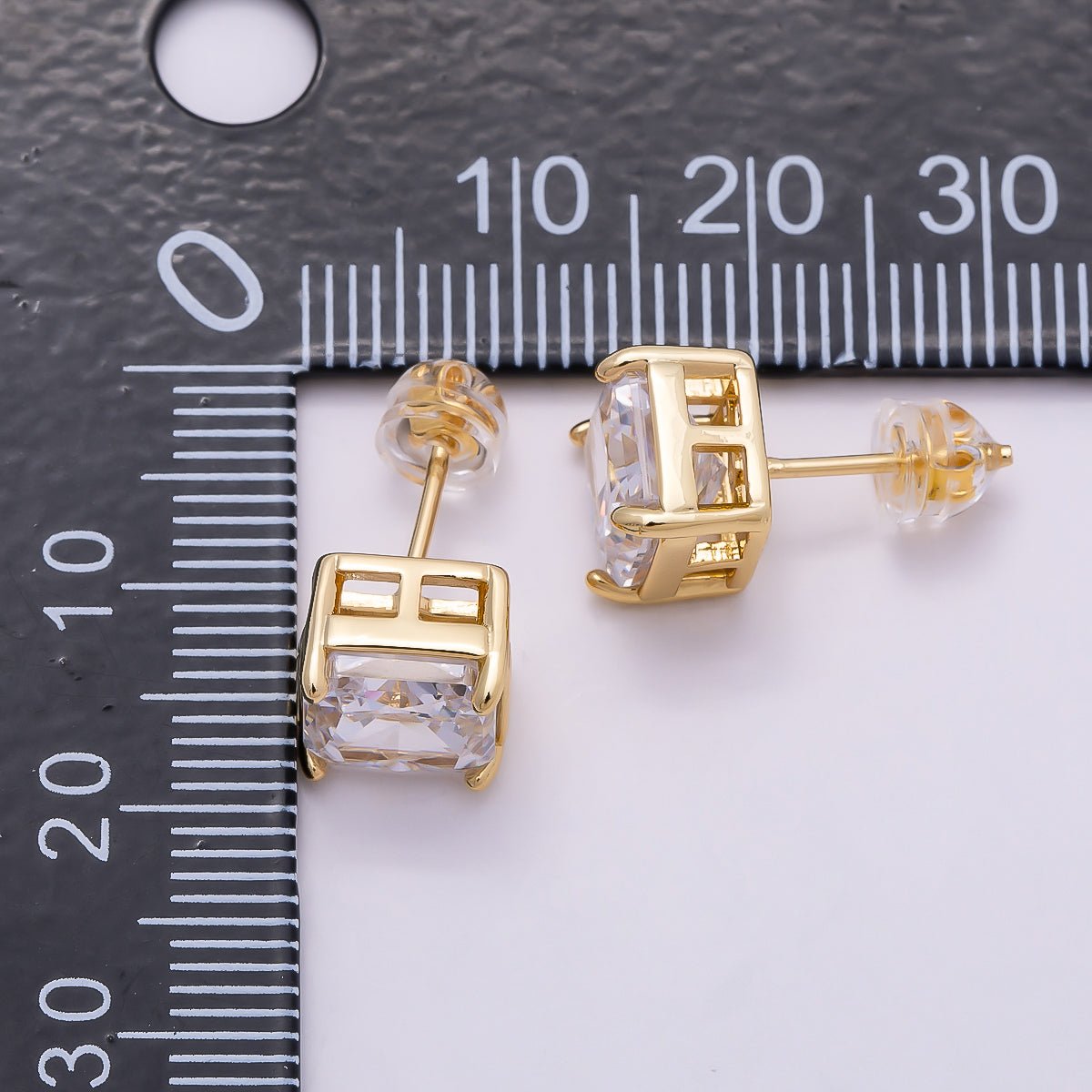 16K Gold Filled Clear Square CZ Stud Earrings in Gold &amp; Silver | Earrings-00407 Earrings-00408