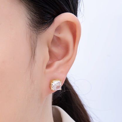 16K Gold Filled Clear Square CZ Stud Earrings in Gold &amp; Silver | Earrings-00407 Earrings-00408