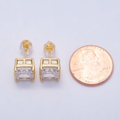 16K Gold Filled Clear Square CZ Stud Earrings in Gold &amp; Silver | Earrings-00407 Earrings-00408