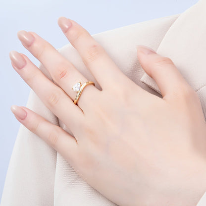 16K Gold Filled Clear Teardrop CZ Solitaire Curved Ring in Gold &amp; Silver | Rings-00130 Rings-00131