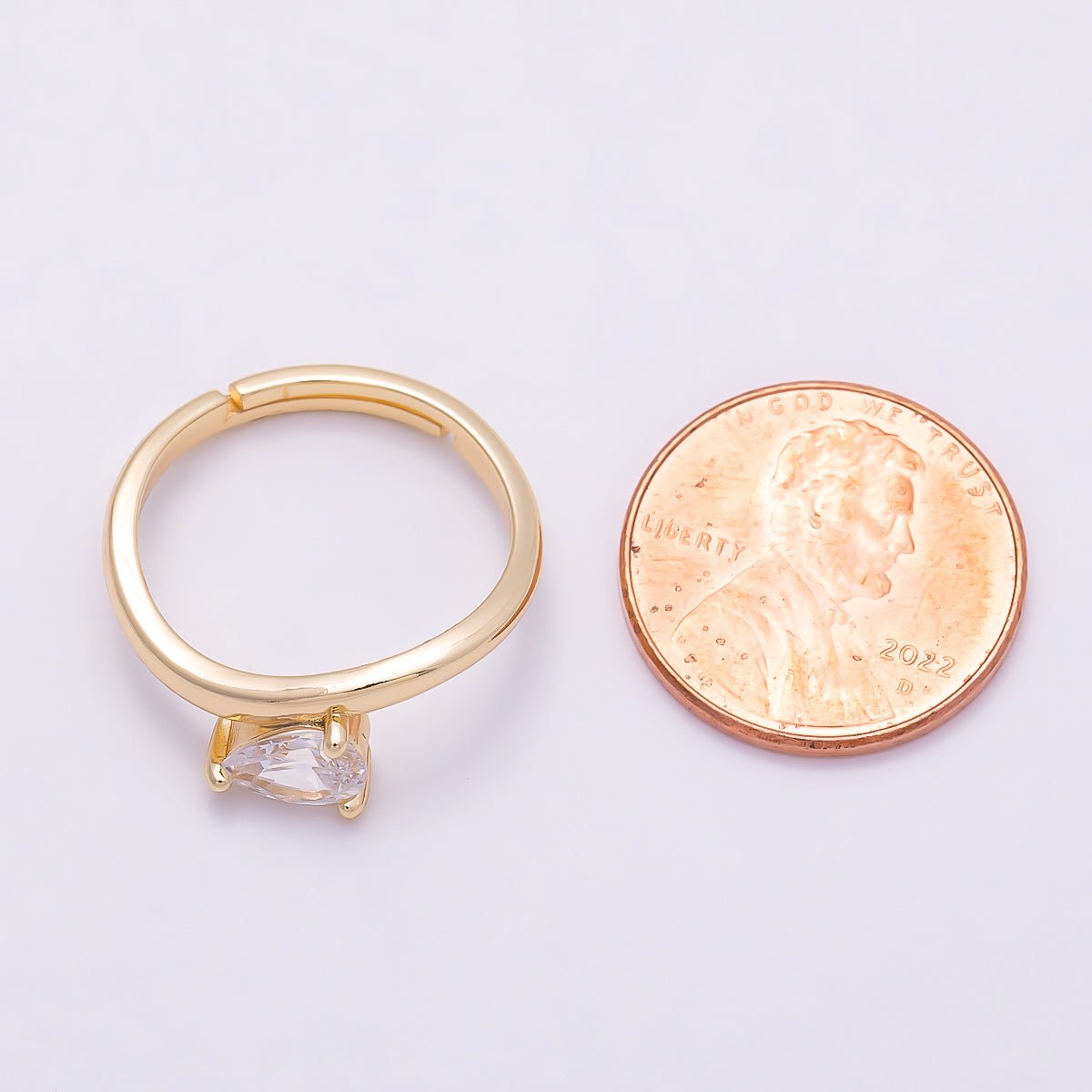 16K Gold Filled Clear Teardrop CZ Solitaire Curved Ring in Gold &amp; Silver | Rings-00130 Rings-00131