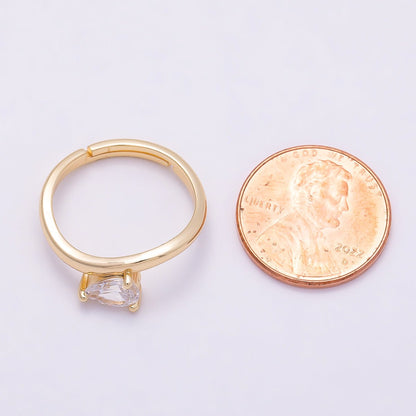 16K Gold Filled Clear Teardrop CZ Solitaire Curved Ring in Gold &amp; Silver | Rings-00130 Rings-00131
