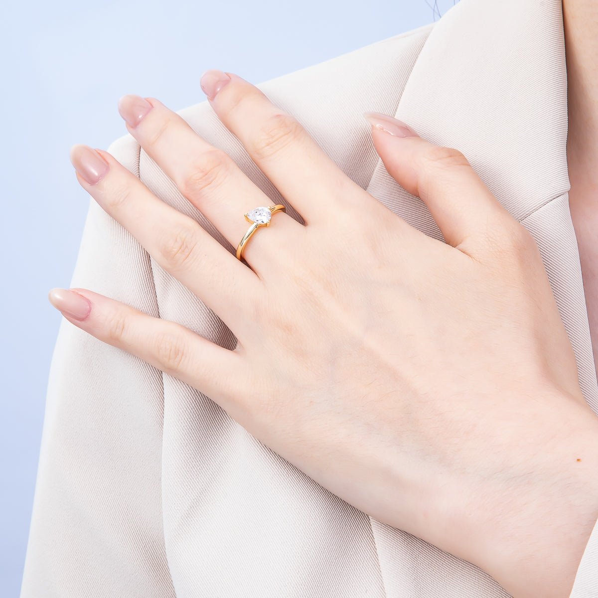 16K Gold Filled Clear Teardrop CZ Solitaire Ring in Gold &amp; Silver | Rings-00165 Rings-00166