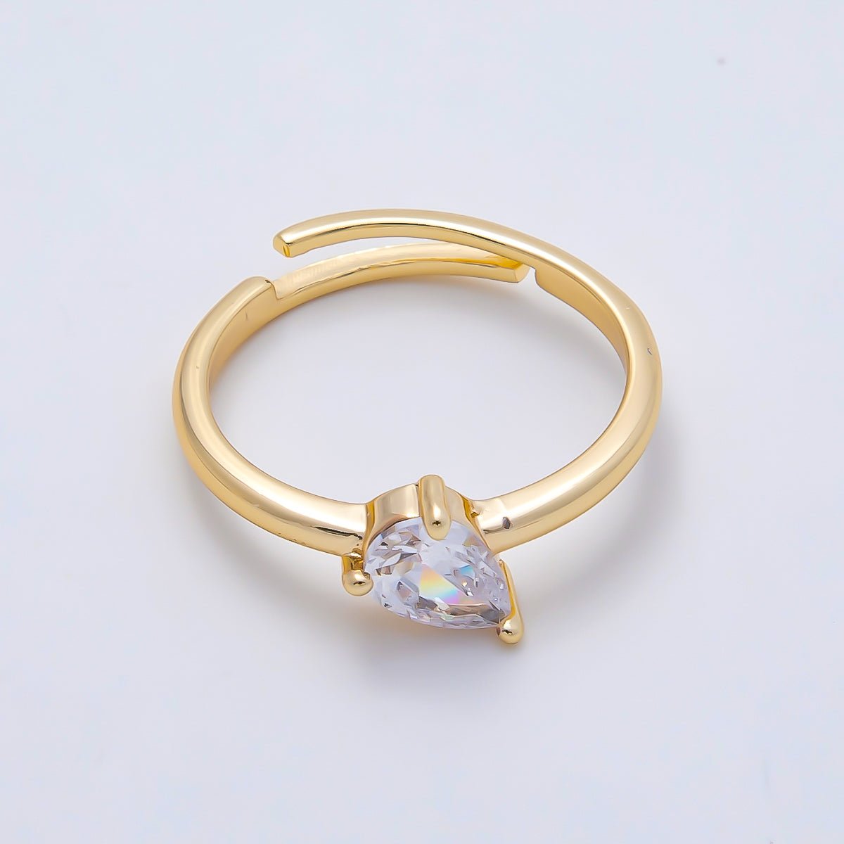 16K Gold Filled Clear Teardrop CZ Solitaire Ring in Gold &amp; Silver | Rings-00165 Rings-00166