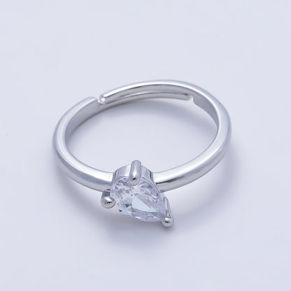 16K Gold Filled Clear Teardrop CZ Solitaire Ring in Gold &amp; Silver | Rings-00165 Rings-00166