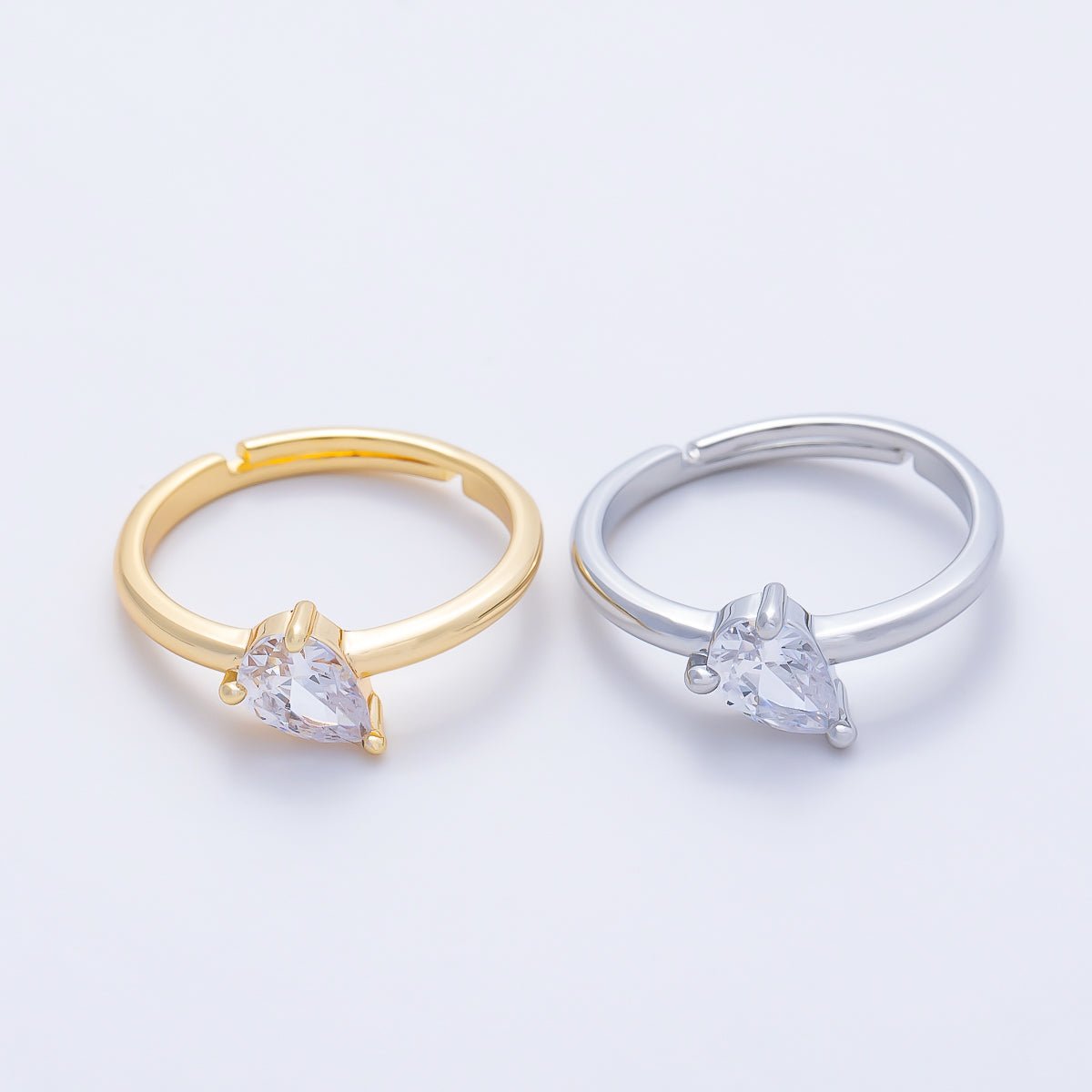 16K Gold Filled Clear Teardrop CZ Solitaire Ring in Gold &amp; Silver | Rings-00165 Rings-00166