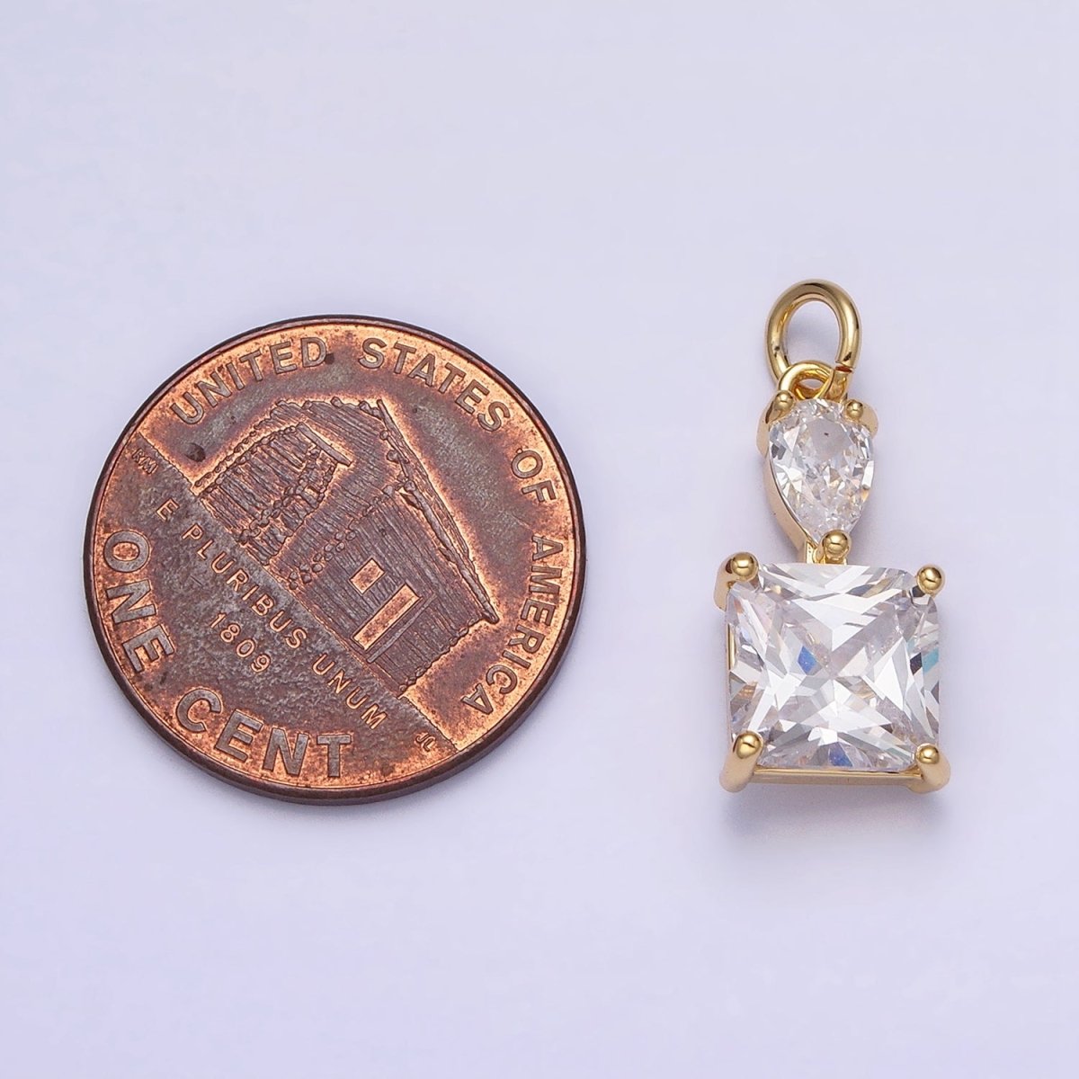 16K Gold Filled Clear Teardrop Square Double CZ Add-On Charm in Gold &amp; Silver | AC1243 AC1244