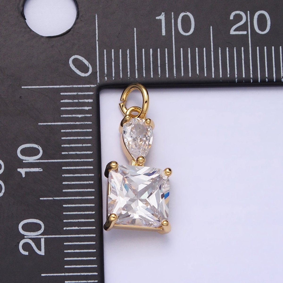 16K Gold Filled Clear Teardrop Square Double CZ Add-On Charm in Gold &amp; Silver | AC1243 AC1244