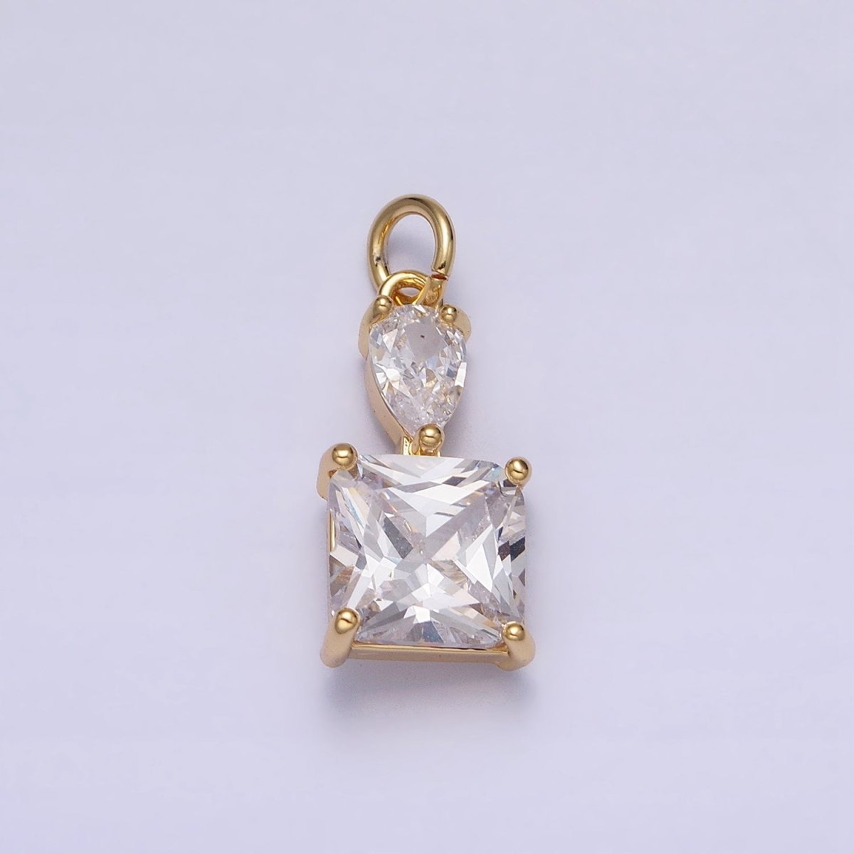 16K Gold Filled Clear Teardrop Square Double CZ Add-On Charm in Gold &amp; Silver | AC1243 AC1244
