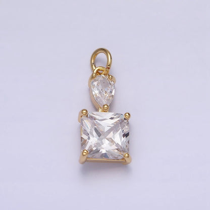 16K Gold Filled Clear Teardrop Square Double CZ Add-On Charm in Gold &amp; Silver | AC1243 AC1244