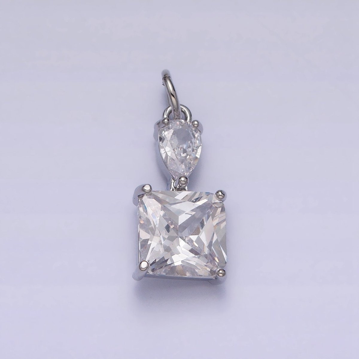 16K Gold Filled Clear Teardrop Square Double CZ Add-On Charm in Gold &amp; Silver | AC1243 AC1244
