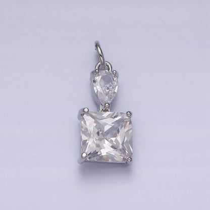 16K Gold Filled Clear Teardrop Square Double CZ Add-On Charm in Gold &amp; Silver | AC1243 AC1244