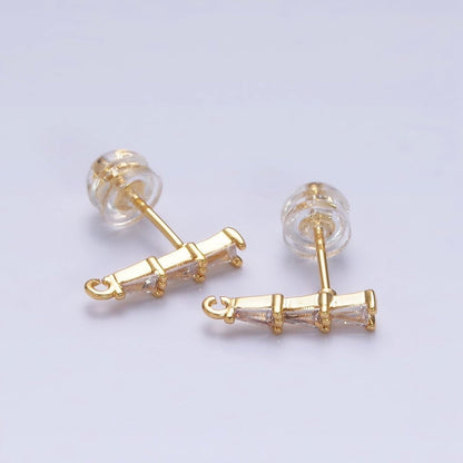 16K Gold Filled Clear Triple Triangle Baguette Linear Drop Open Loop Stud Earrings Supply in Gold &amp; Silver | Z-419 Z-420