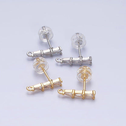 16K Gold Filled Clear Triple Triangle Baguette Linear Drop Open Loop Stud Earrings Supply in Gold &amp; Silver | Z-419 Z-420