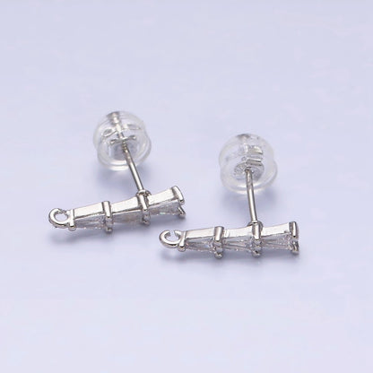 16K Gold Filled Clear Triple Triangle Baguette Linear Drop Open Loop Stud Earrings Supply in Gold &amp; Silver | Z-419 Z-420
