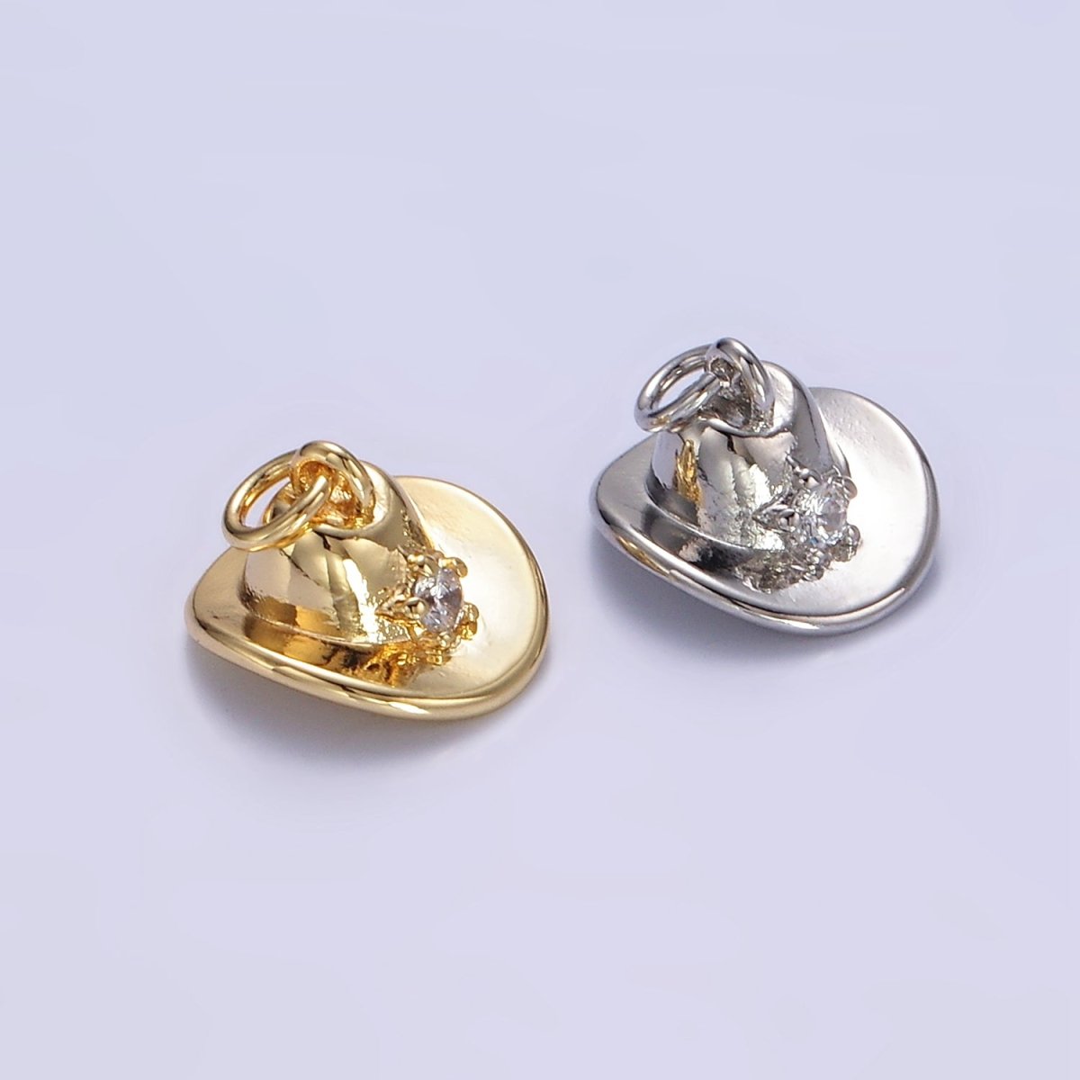 16K Gold Filled 7mm Cowboy Hat Clear CZ Star Charm in Gold &amp; Silver | E391