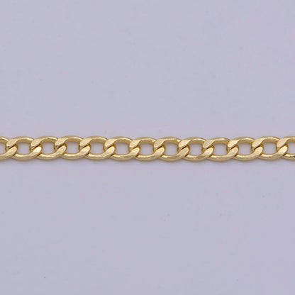16K Gold Filled CURB Chain, Flat Cuban Curb Chain Sold by Yard, 0.5mm Thickness Unfinished Wholesale Bulk Chain | ROLL-564