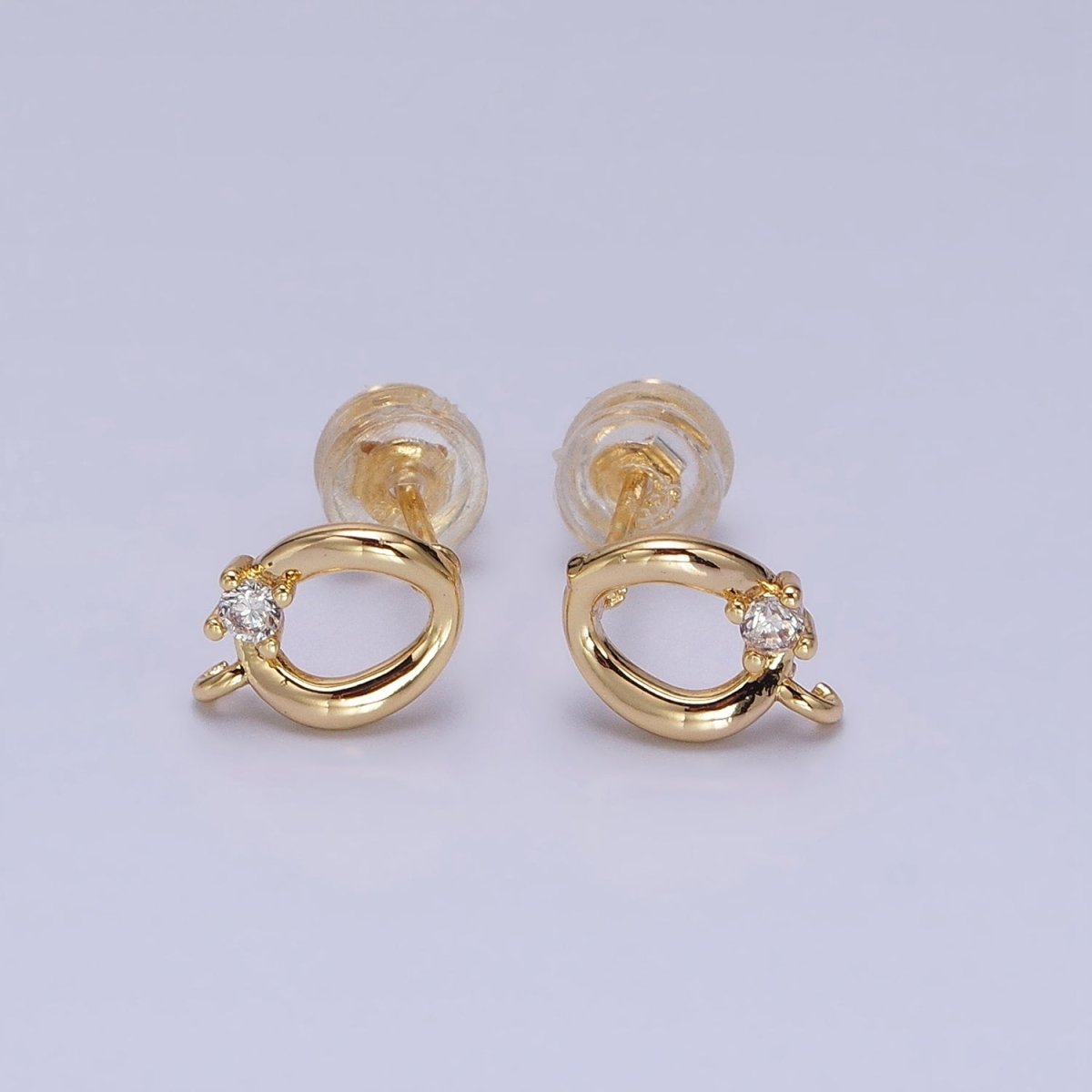 16K Gold Filled Curved Oval Round Clear CZ Open Loop Stud Earrings in Silver &amp; Gold | Z-200 Z-212