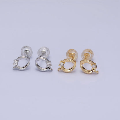 16K Gold Filled Curved Oval Round Clear CZ Open Loop Stud Earrings in Silver &amp; Gold | Z-200 Z-212