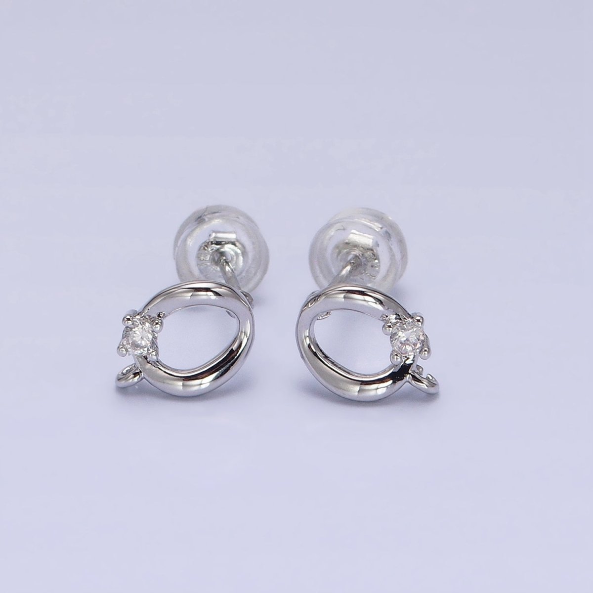 16K Gold Filled Curved Oval Round Clear CZ Open Loop Stud Earrings in Silver &amp; Gold | Z-200 Z-212