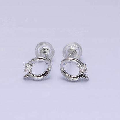 16K Gold Filled Curved Oval Round Clear CZ Open Loop Stud Earrings in Silver &amp; Gold | Z-200 Z-212