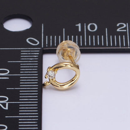 16K Gold Filled Curved Oval Round Clear CZ Open Loop Stud Earrings in Silver &amp; Gold | Z-200 Z-212
