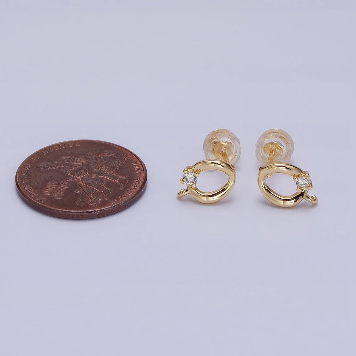 16K Gold Filled Curved Oval Round Clear CZ Open Loop Stud Earrings in Silver &amp; Gold | Z-200 Z-212